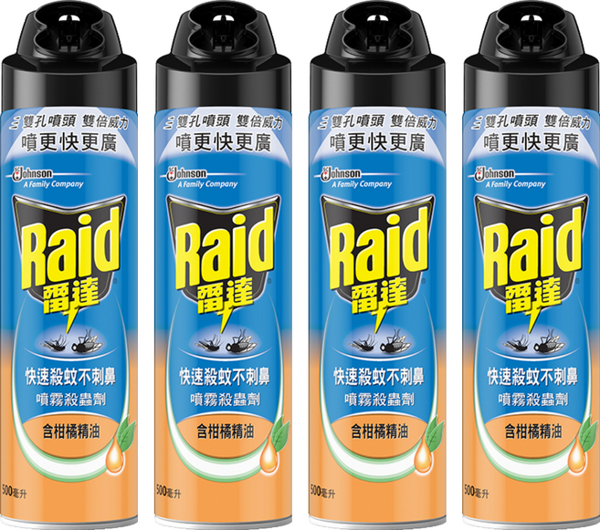 Raid 雷達 噴霧殺蟲劑 含柑橘精油, 500ml, 4罐