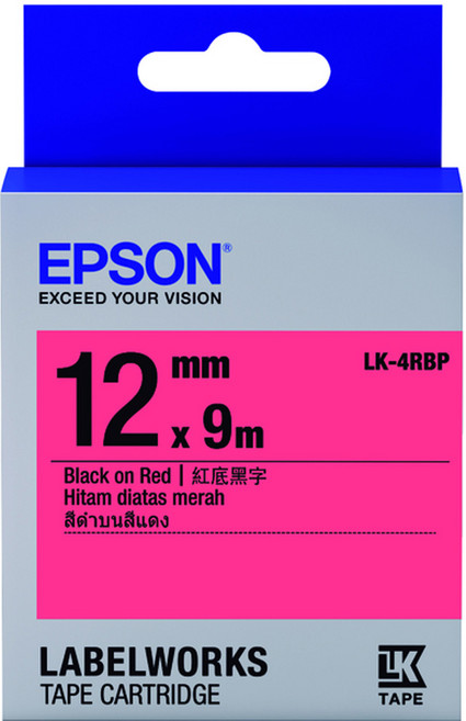 EPSON 台灣公司貨 標籤帶 LK-4RBP 12mm, 9m, 紅底黑字