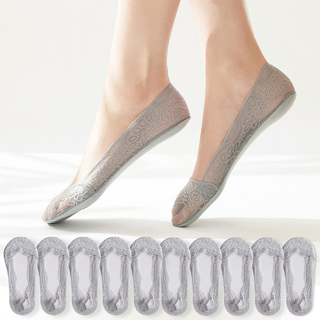 Doobalro 女性用防滑蕾絲船型襪10雙組