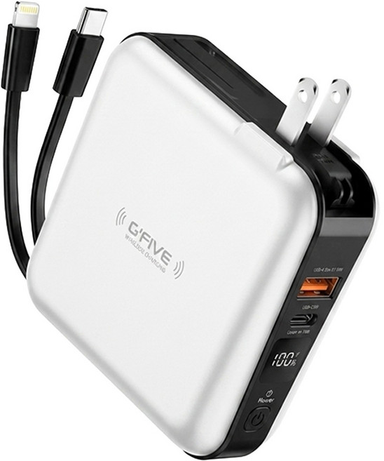 G'FIVE 基伍 勁量無線充多功能行動電源 10000mAh 原廠保固, GP-W10S, 黑白色