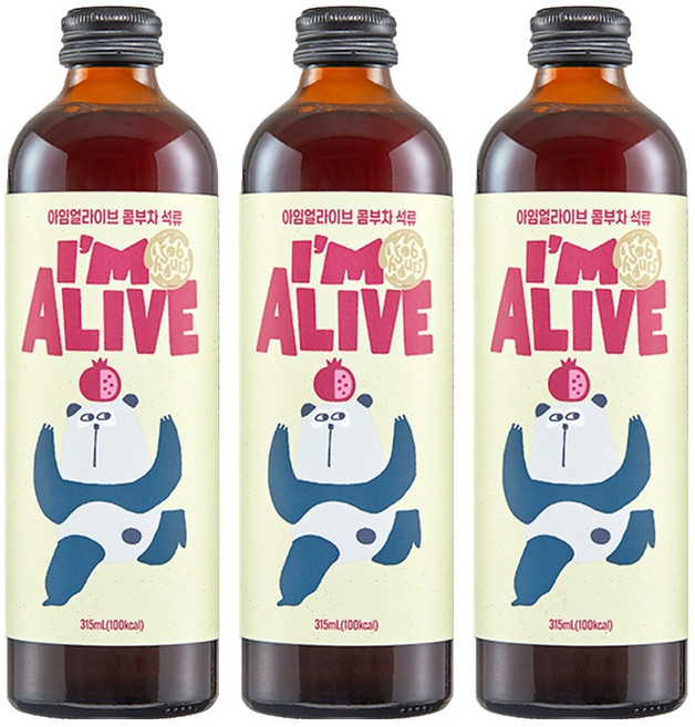 아임얼라이브콤부차 유리병 석류, 1개입, 3개, 315ml