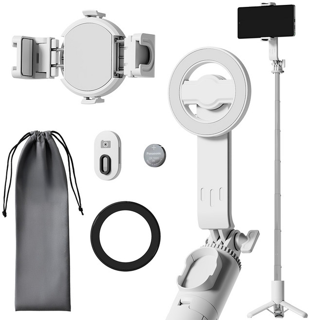 일리온 듀얼 맥세이프 블루투스 셀카봉 스마트폰 삼각대, 화이트, 1개