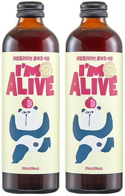 아임얼라이브콤부차 유리병 석류, 1개입, 2개, 315ml