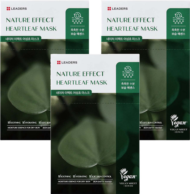 LEADERS 麗得姿 Nature Effect 魚腥草保濕補水面膜 Set 10片 純素面膜, 3盒