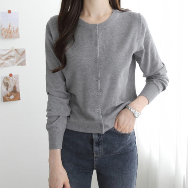 JENIT 女款素色圓領鈕扣針織開襟杉 g1279
