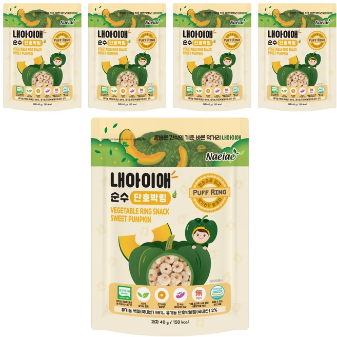 내아이애 순수 유기농 야채 퍼프링, 단호박, 40g, 5개 - 쿠팡