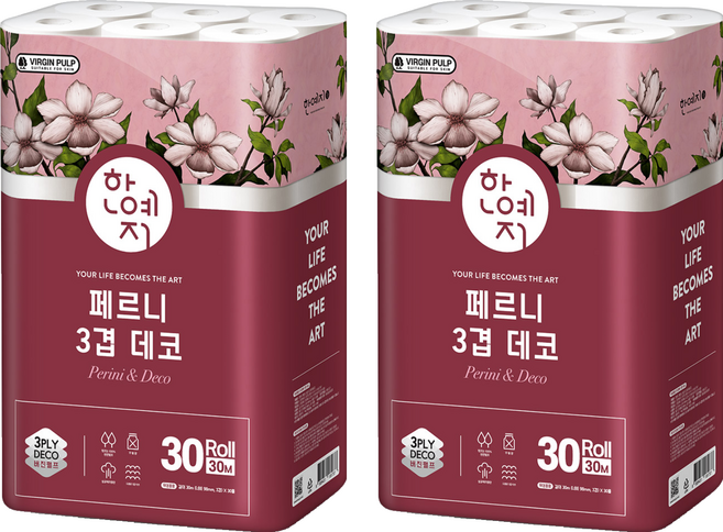 한예지 페르니 3겹 데코 천연펄프 고급롤화장지, 30m, 30개입, 2개