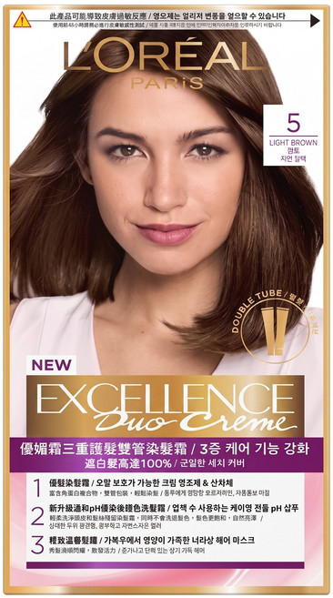 L'OREAL PARiS 巴黎萊雅 台灣公司貨 優媚霜三重護髮雙管染髮霜, 5 淺棕, 1組