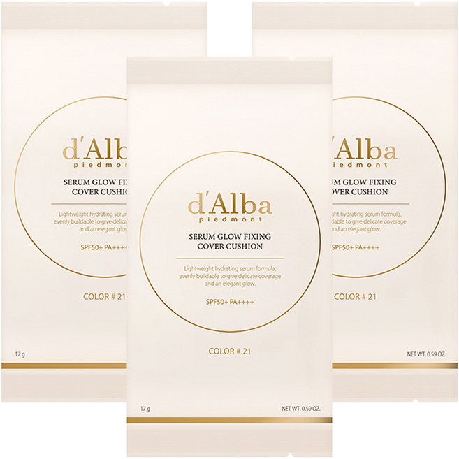 [비건뷰티] 달바 세럼 글로우 픽싱 커버 쿠션 파운데이션 리필용 17g, 21호, 3개