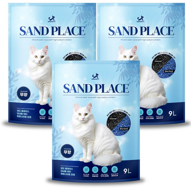 딩동펫 샌드 플레이스 미네랄 벤토나이트 응고형 고양이 모래, 9L, 3개, 무향