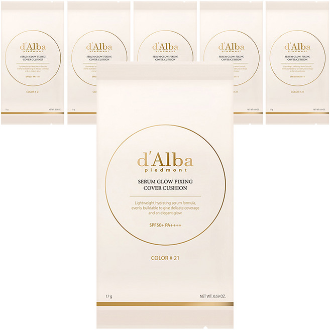 [비건뷰티] 달바 세럼 글로우 픽싱 커버 쿠션 파운데이션 리필용 17g, 21호, 6개