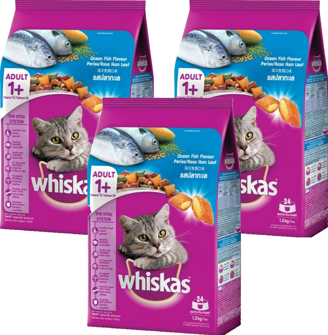 whiskas 偉嘉 成貓 乾飼料, 海洋魚類口味, 1.2kg, 3袋