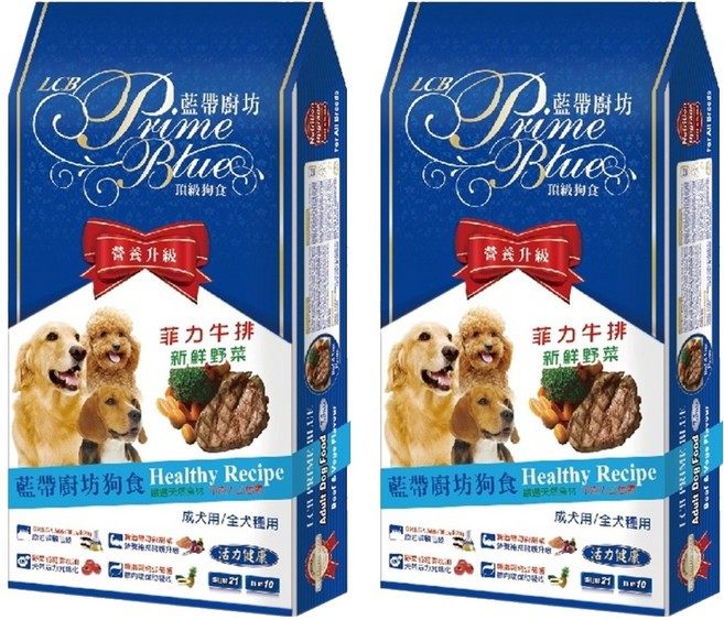 LCB 藍帶廚坊 成犬/全犬種用 乾飼料 牛肉野菜 活力健康, 7.5kg, 2袋
