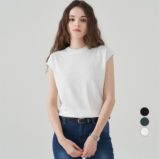 ELLE PARIS 여성용 라운드넥 돌먼 니트 나시