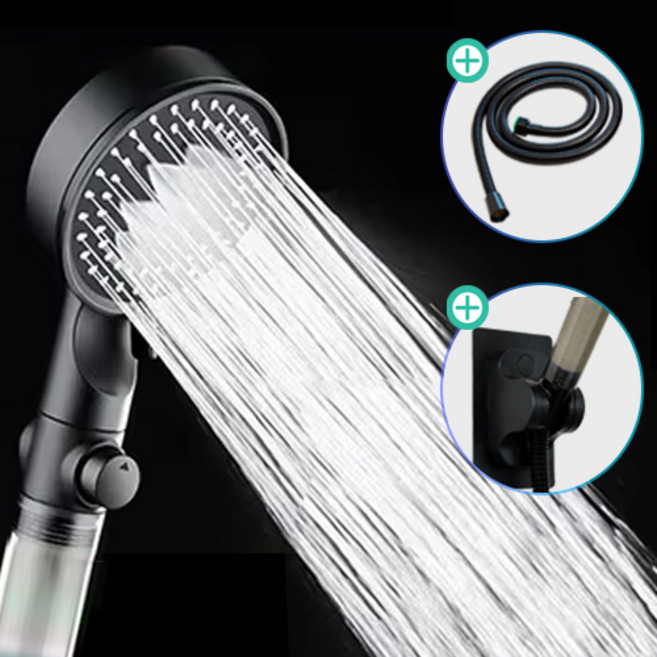 코멧 홈 강력수압 필터 샤워기 + 샤워호스 + 샤워기 거치대 세트, 2개, 블랙