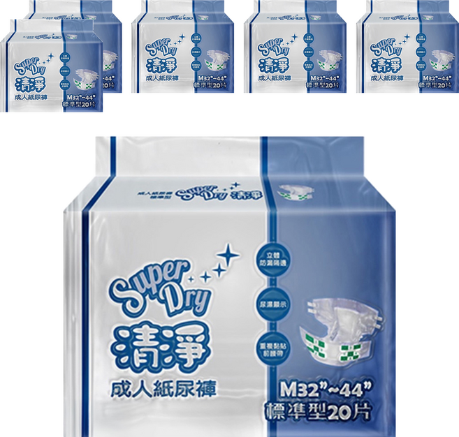 Super Dry 清淨 成人黏貼紙尿褲 標準型, M, 20片, 6包