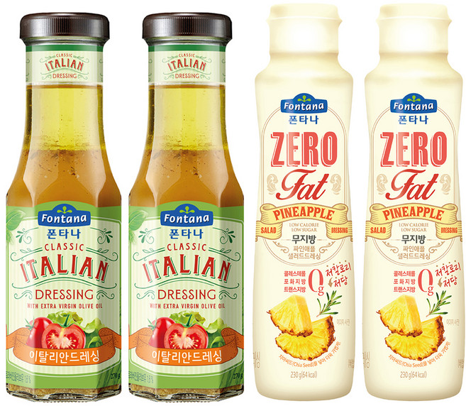폰타나 이탈리안 드레싱 270g x 2p + 저당 저칼로리 무지방 파인애플 드레싱 230g x 2p 세트, 1세트