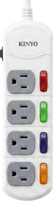 Kinyo 安全延長線 4開4插 CG1449, 2.7m, 白色, 1個