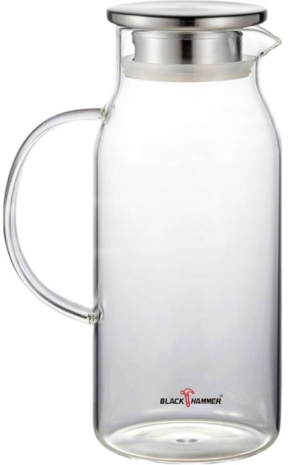 BLACK HAMMER 沁涼直身耐熱玻璃水壺 耐熱400°C 上蓋SUS304優質不鏽鋼, 透明色, 1750ml, 1個