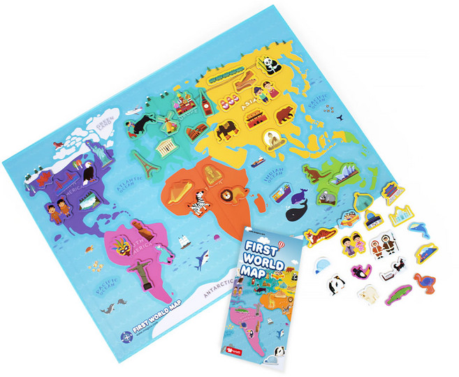 아리아띠 세계지도 자석 퍼즐놀이, 혼합색상, 1개