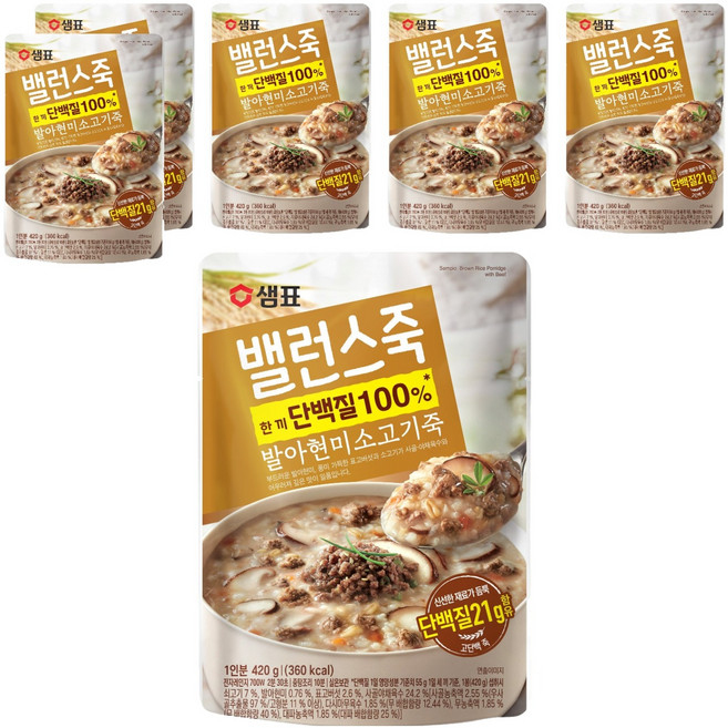 샘표 밸런스죽 발아현미 소고기죽, 420g, 6개