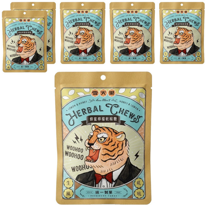 PRESIDENT CANDY 統一製菓 雪天果 蜂蜜檸檬軟喉糖, 60g, 6包