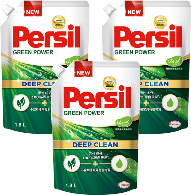 Persil 寶瀅 台灣公司貨 植純粹洗衣凝露補充包 6'S, 1.8L, 1入, 3個