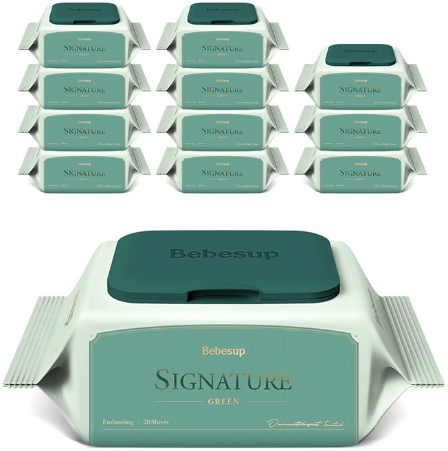 베베숲 시그니처 그린 아기물티슈 휴대캡형, 70g, 20매, 12개