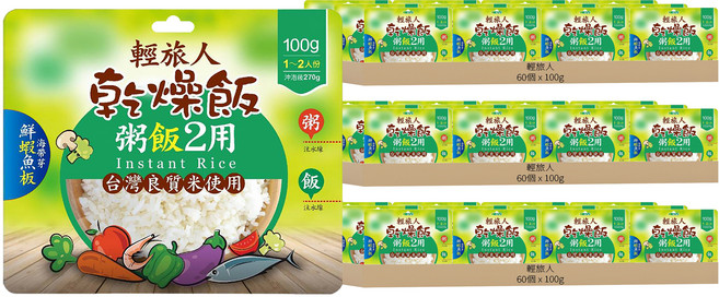 輕旅人 乾燥飯 海帶鮮蝦魚板風味, 100g, 180個