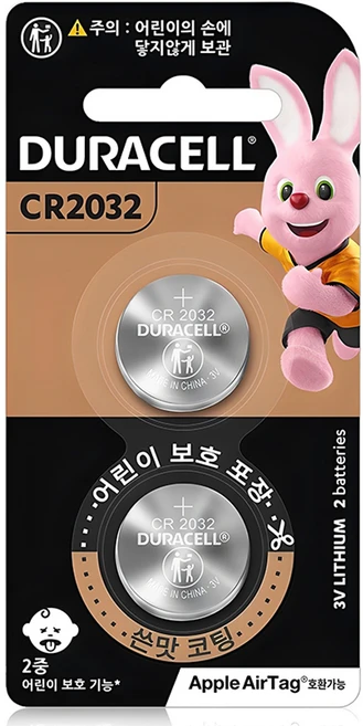 듀라셀 쓴맛코팅 리튬 코인 건전지 CR2032, 2개입, 1개 - 쿠팡