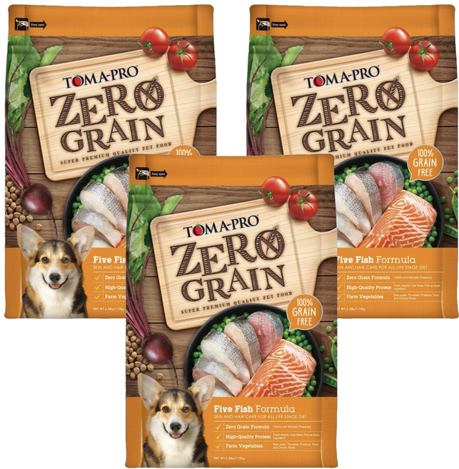 TOMA-PRO 優格 全齡犬 零穀 乾飼料, 1.13kg, 3袋, 5種魚