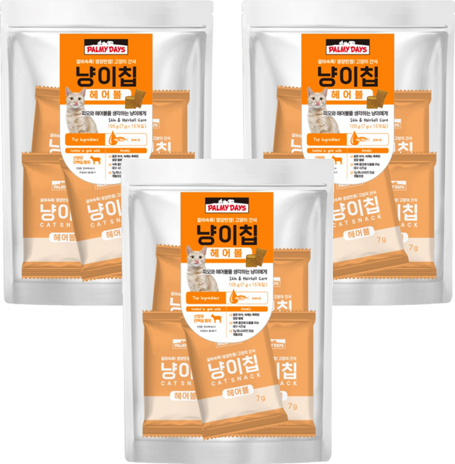 파미데이즈 고양이 냥이칩, 헤어볼, 105g, 3개