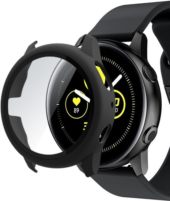 루아러블 갤럭시워치 액티브2 올인원 액정보호 강화유리 풀커버 케이스, 블랙, 1개