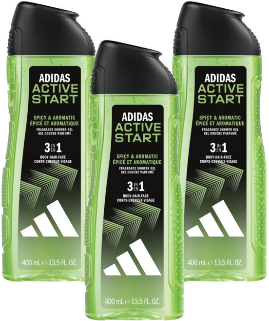adidas 愛迪達 男性三合一潔顏洗髮沐浴露 能量激活, 400ml, 3瓶