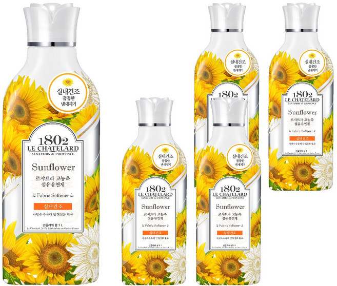 르샤트라1802 실내건조 고농축 섬유유연제 선플라워 향 본품, 1L, 5개