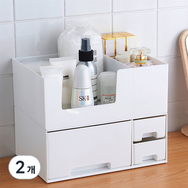 GUNU 서랍식 화장품 정리함, 화이트, 2개