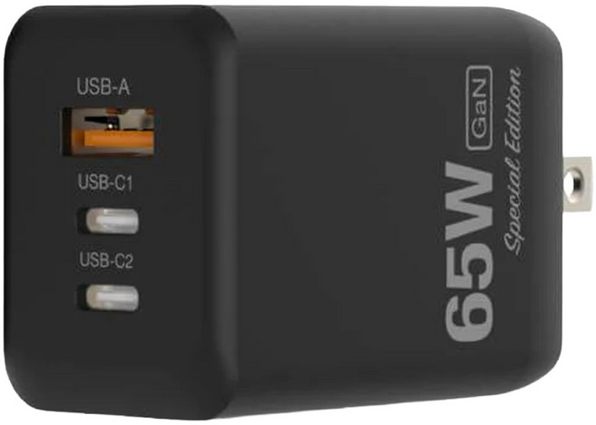 POLYWELL 寶利威爾 65W三孔PD快充頭 雙C+USB充電器 GaN氮化鎵 BSMI PW15-T05-A103 原廠保固, 黑色, 1個