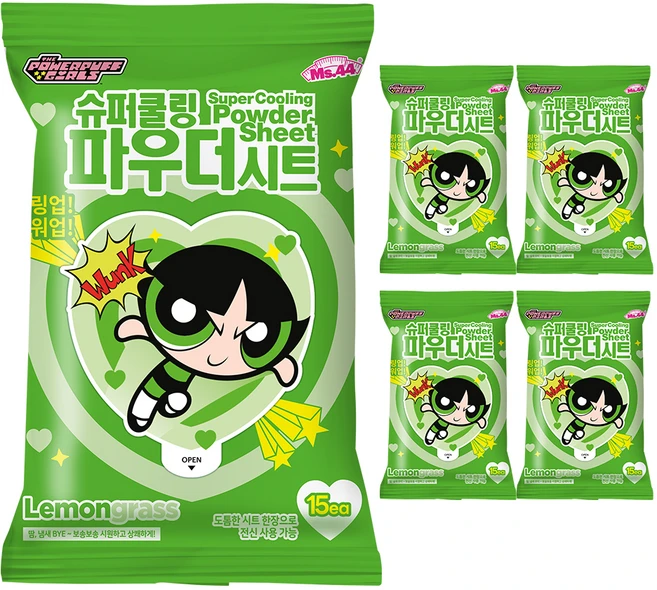 미스사사 슈퍼쿨링 파우더 시트 데오드란트 레몬그라스 15p, 87g, 5개 - 쿠팡