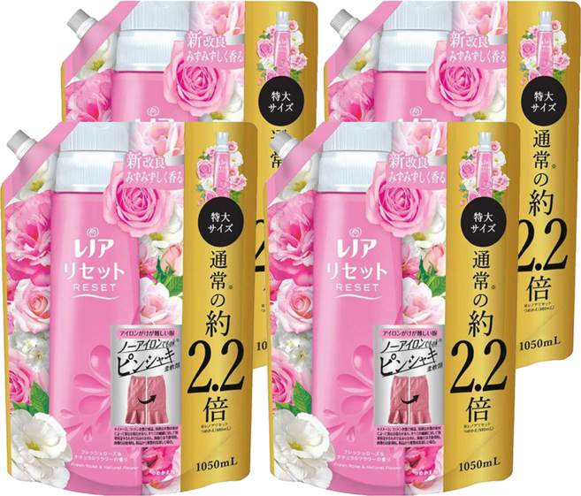 Lenor 蘭諾 日本原裝進口 衣物柔軟劑特大補充包 玫瑰花香, 1.05L, 4包