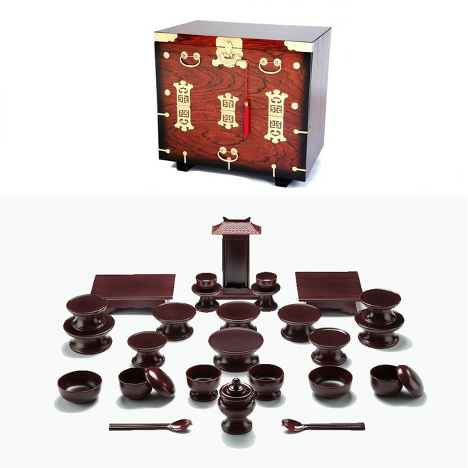 남원목기 문화재 물푸레 간편실속 제기 30p + 앞닫이 제기 보관함, 1세트, 보관함 + 제기 30P