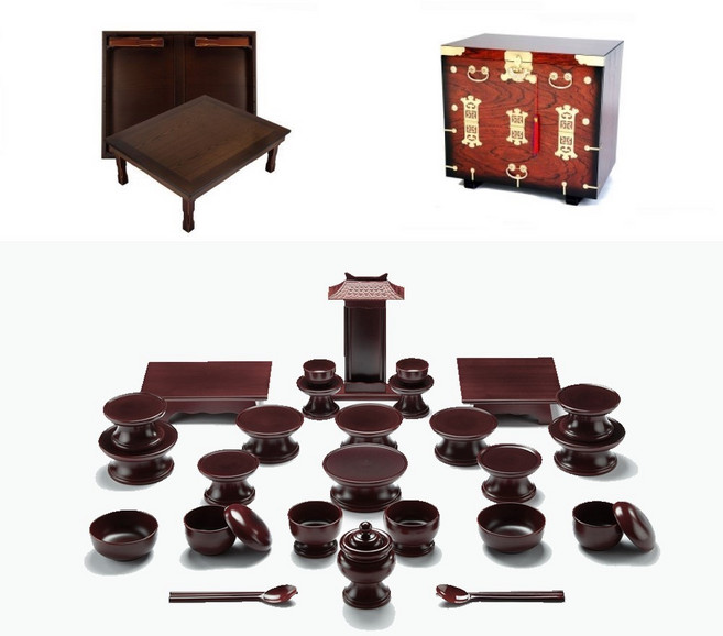 남원목기 문화재 물푸레 간편실속 제기 30p + 창공 엔틱 다용도상 2.5x3.0 + 앞닫이 제기 보관함, 1세트, 보관함 + 다용도상 + 제기 30P