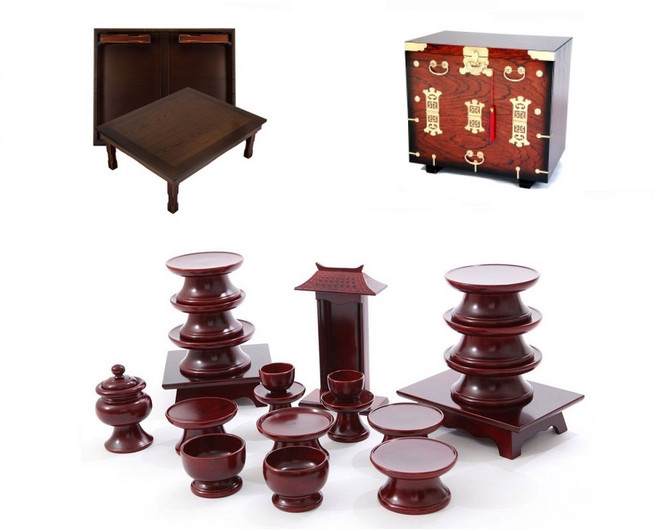 남원 문화재 오리목 간편 실속제기 20p + 남원 창공 엔틱 다용도상 2.5x3.0 + 남원 앞닫이 제기 보관함, 체리