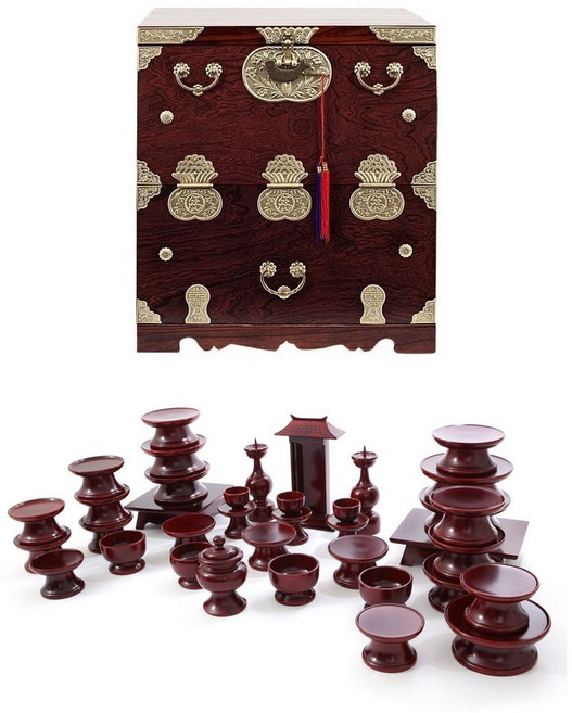 남원 문화재 오리목 제기 37p + 남원 오동나무 앞닫이 제기함, 1세트, 제기 37p + 제기함