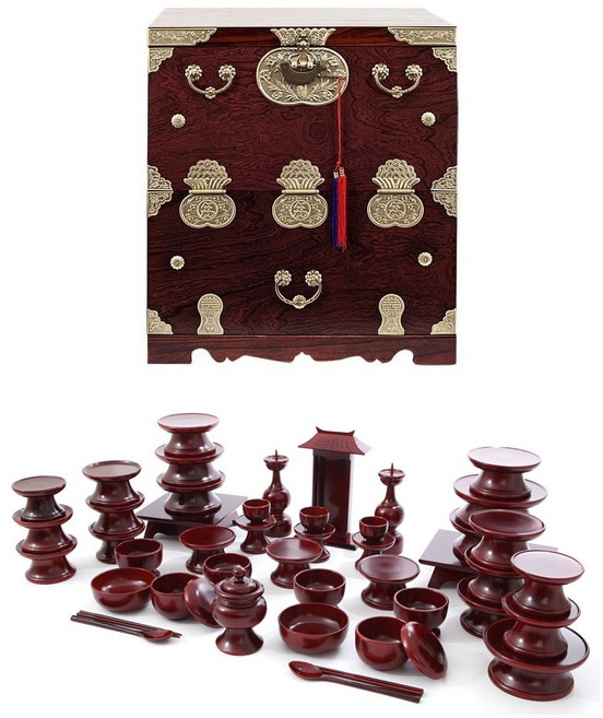 남원 문화재 오리목 제기 47p + 남원 오동나무 앞닫이 제기함, 1세트, 제기 47p + 제기함