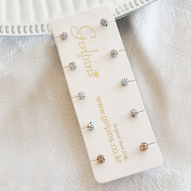 Girlpins 3mm 黏土球方晶鋯石穿刺耳環 10入組
