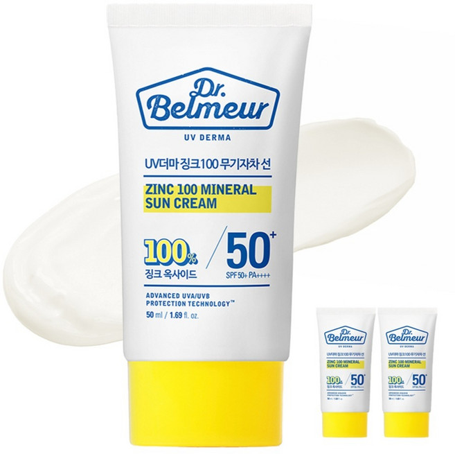THE FACE SHOP 菲詩小舖 Dr.Belmeur 肌本博士 THE FACE SHOP 菲詩小舖 UV Derma 鋅100 物理性防曬霜 SPF50+ PA++++, 50ml, 3個