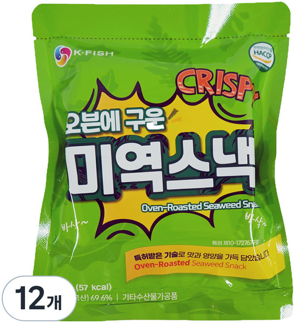 석하 오븐에 구운 미역스낵, 15g, 12개