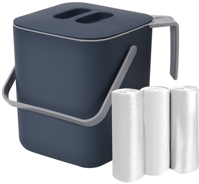 네이쳐리빙 모노블 음식물 쓰레기통 3L + 퓨어롤 비닐봉투 90p, 네이비 + 화이트, 1세트