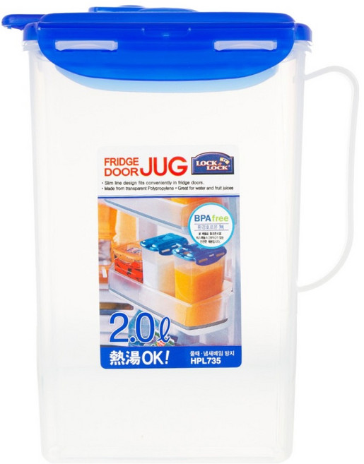 LocknLock 樂扣樂扣 PP水壺, 透明色 + 藍色, 2L, 1個