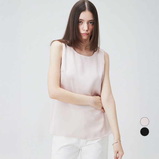 ELLEPARIS 여성용 민소매 사틴 플레어 블라우스